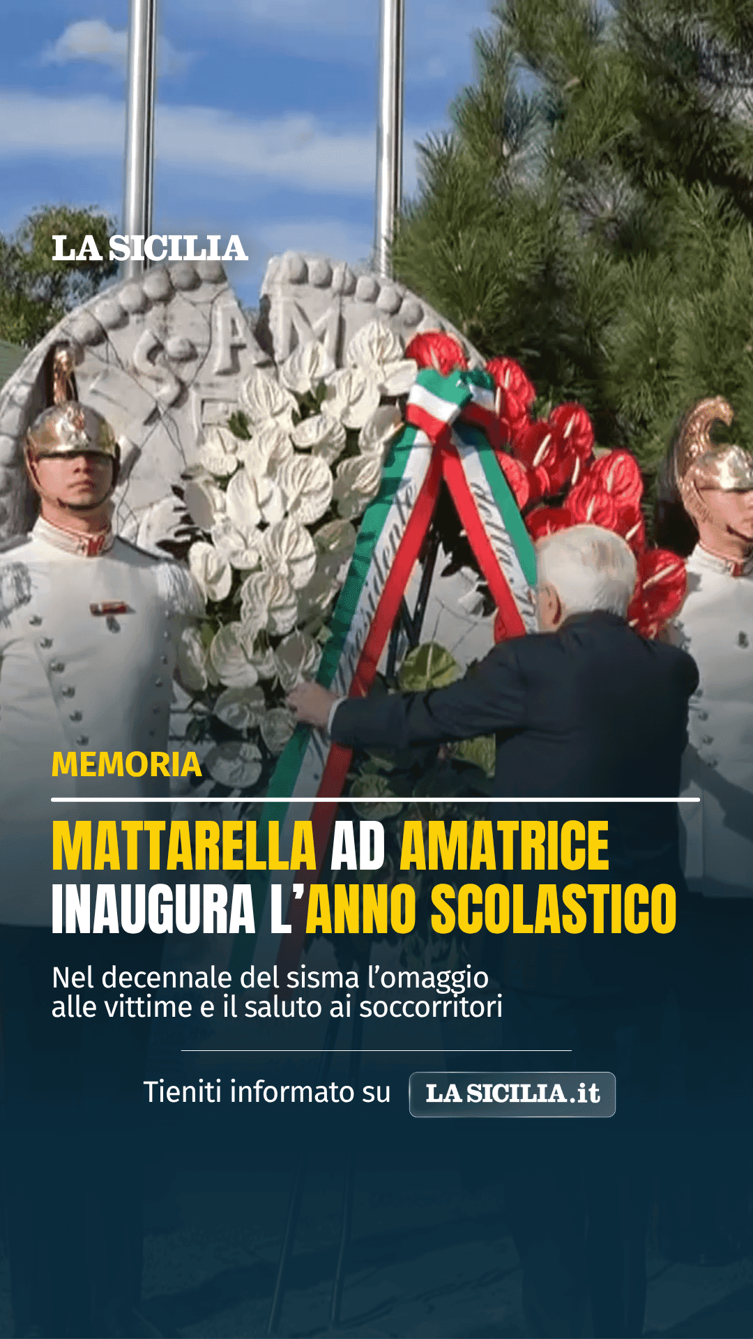 Sergio Mattarella ad Amatrice per l’inaugurazione dell’anno scolastico 2026/27, nel decimo anniversario del terremoto.